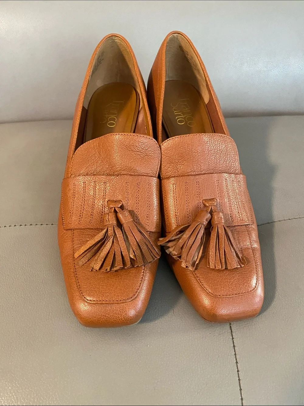 Franco Sarto Tan Tassel Wedge Loafers